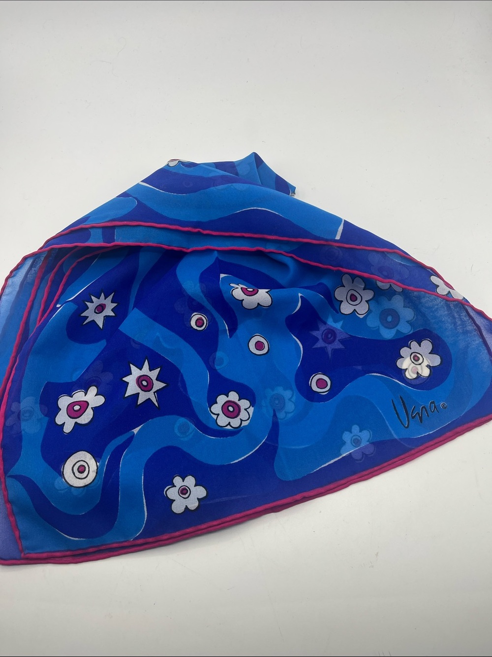 Blue Floral Silk Swim Cover-Up Scarf